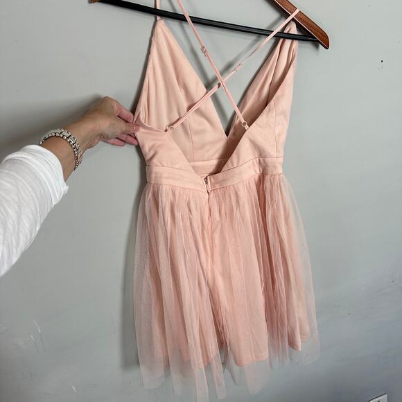 Lulus Blush Pink Tulle V-Neck Skater Dress NEW - Picture 6 of 7